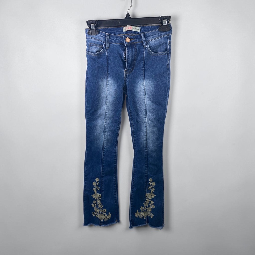 Lare Denim Diva Girls Floral Embroidered Flare Jeans Blue Medium Wash Size 12